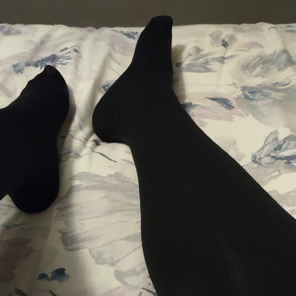 Pre-owned Black Opaque Nylon Pantyhose Size Large